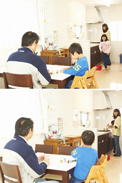 ダイニングからキッチンへの妨げがないので一体感のある和やかな雰囲気に。