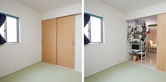 2階の洋室は解放すれば12帖の広々洋室に。フレキシブルに使えます