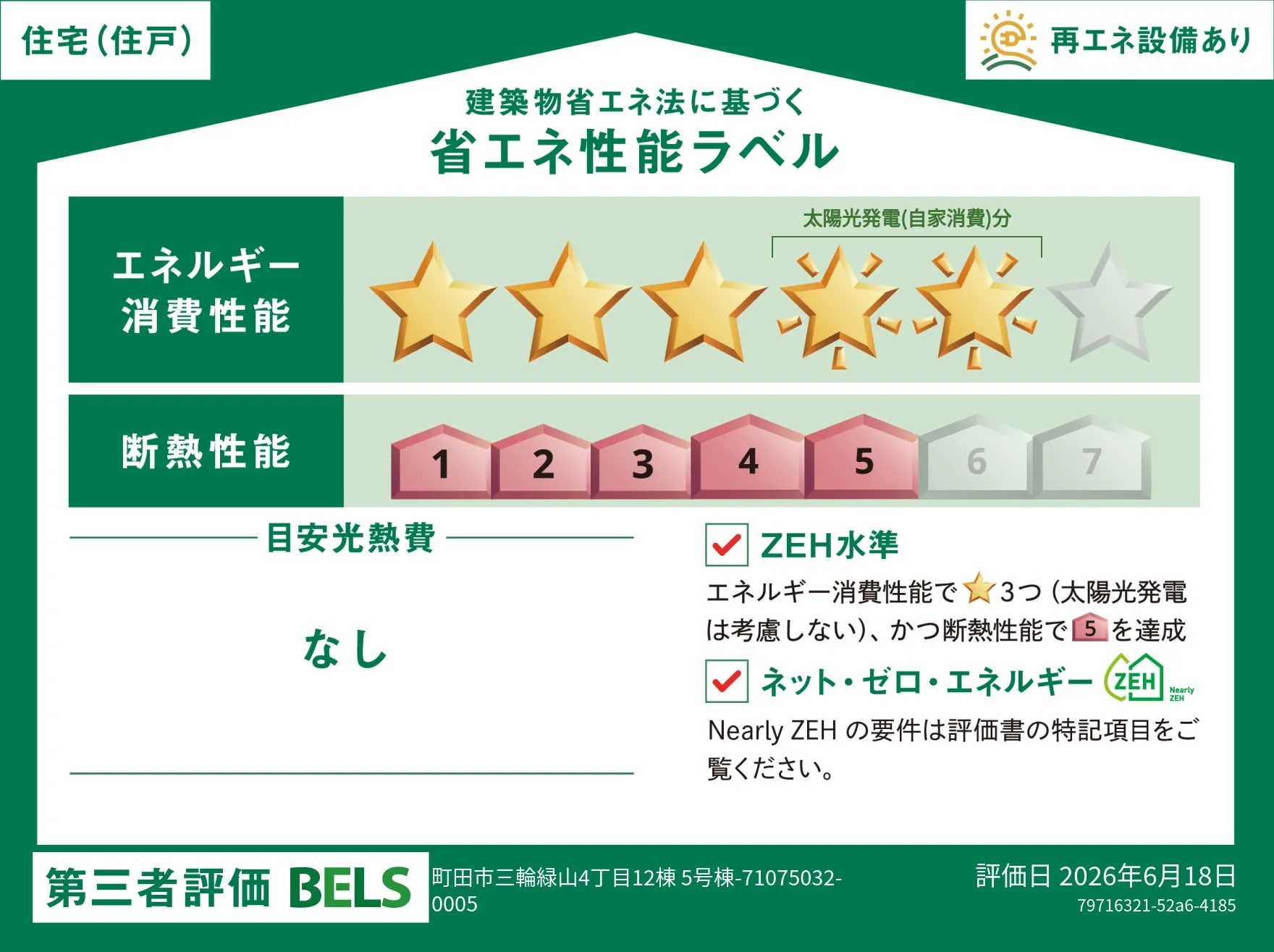 【ブルーミングガーデン 町田市三輪緑山4丁目12棟 5号棟】省エネ性能ラベル