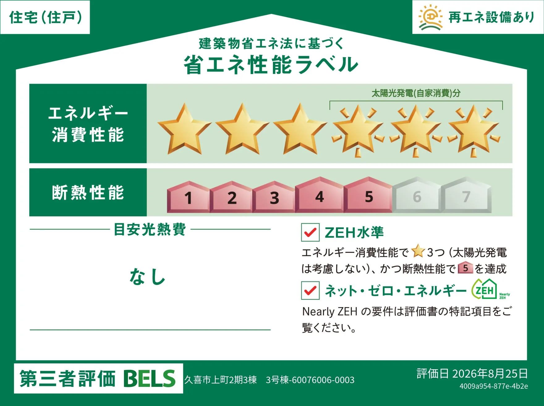 【ブルーミングガーデン 久喜市上町2期3棟 第II期3号棟】省エネ性能ラベル